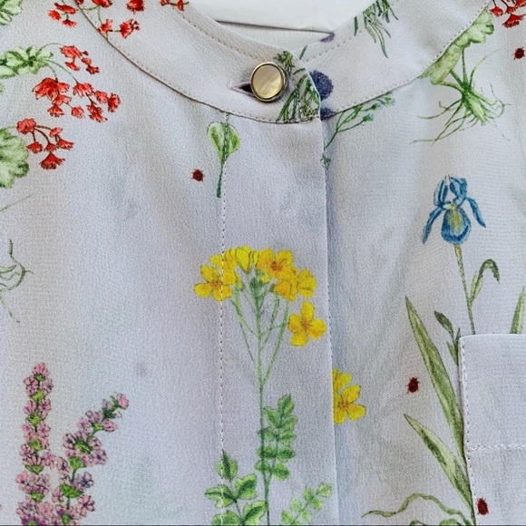 ALTUZARRA Christina Floral Georgette Print Silk Bell-Sleeve Lilac Blouse Size 38 - Picture 5 of 13